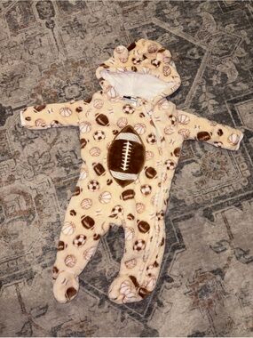 Cream & Brown Sports Fleece Baby One-Piece